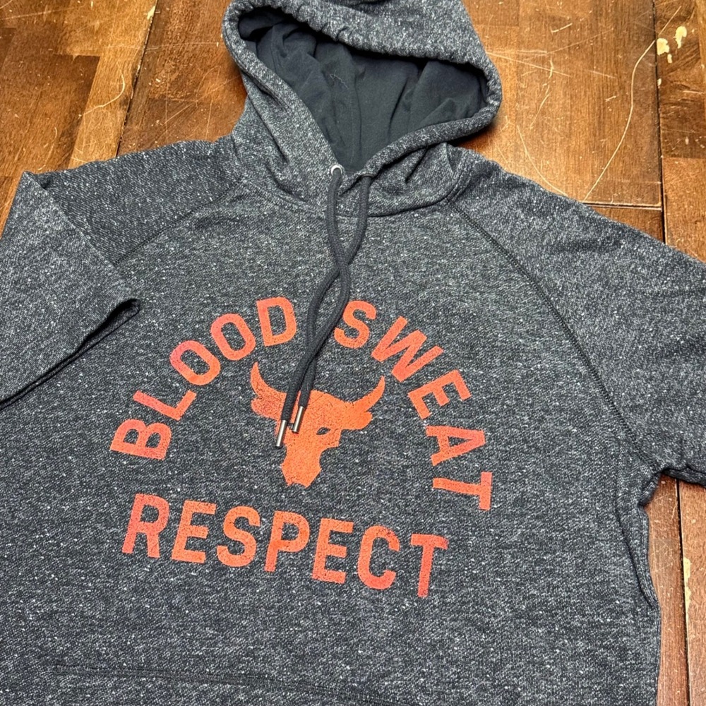 Under Armour Project Rock Hoodie Men Medium Gray Blood Sweat Respect 1326409